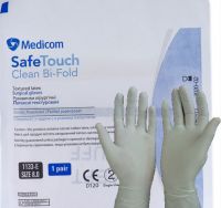 Перчатки хирургические латексные, стерильные, с пудрой Safetouch Clean Bi-Fold (50 пар), фото, цена