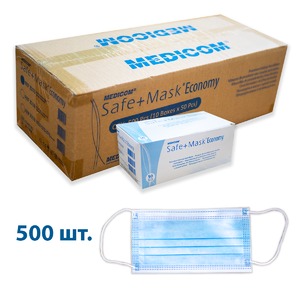 Маска одноразовая медицинская защитная Safe+mask Economy с ушными петлями (500 шт/ящик), фото, цена
